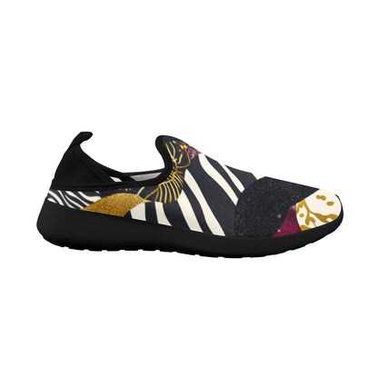 Golden Zebra Burgundy Camo Pattern Men's Fly Weave Drop-In Heel Sneakers Fly Weave Drop-in Heel Sneakers for Men (Model 02002)
