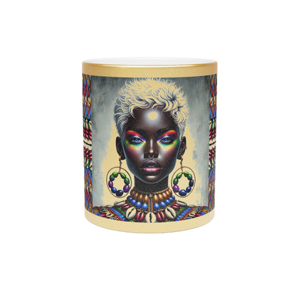 Vibrant African Art Metallic Mug - Silver/Gold
