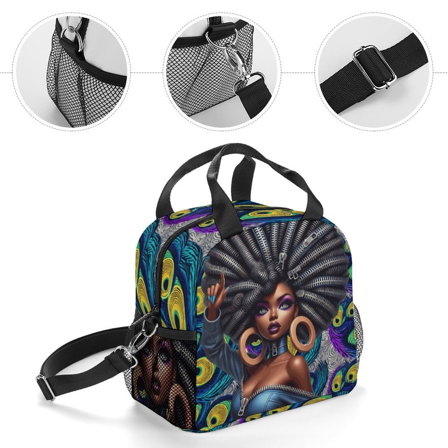 Insulated Lunch Crossbody Bag with Strap for Office School Picnic (All-Over Printing)