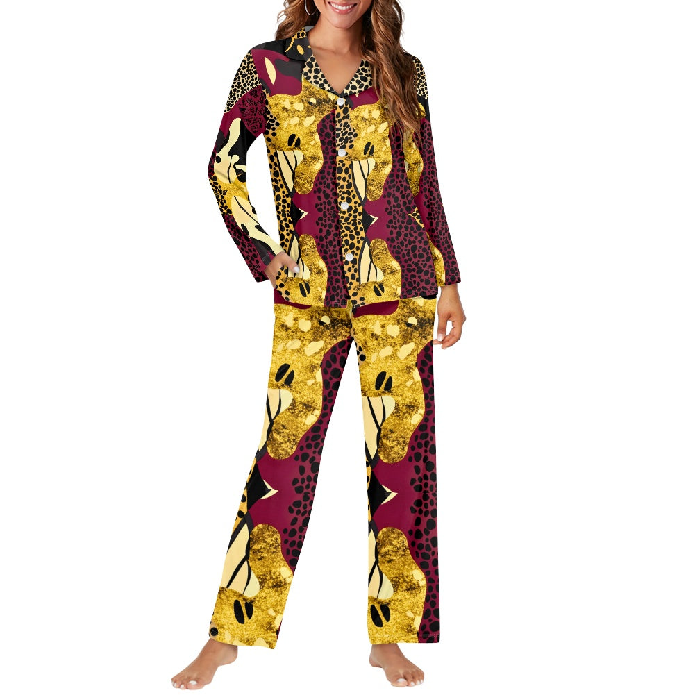 Turn down neck pajamas set for woman