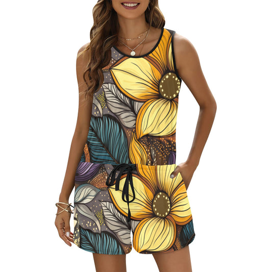 Floral Jumper All Over Print Vest Short Jumpsuit