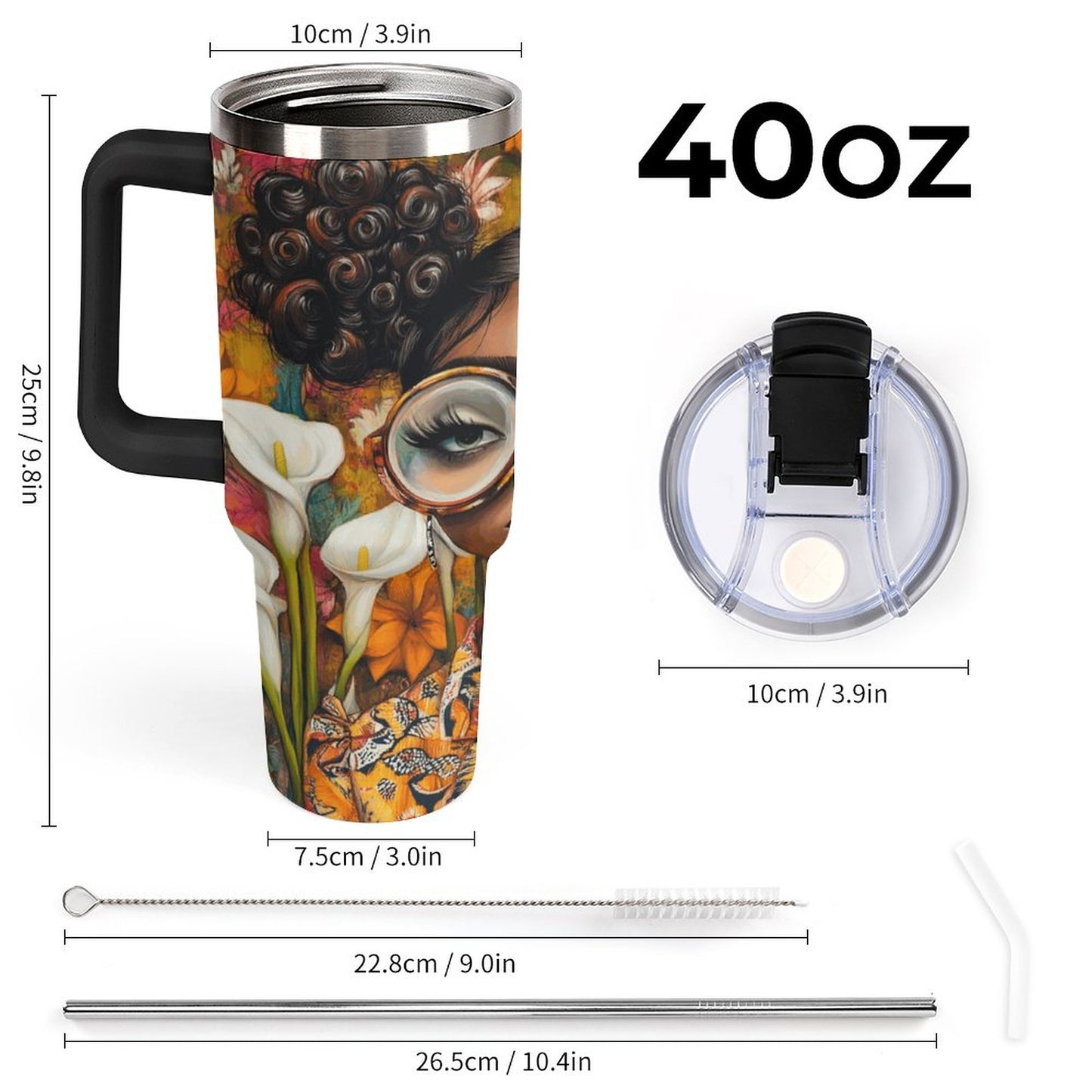 40oz Insulated Tumbler with Handle and Straw
