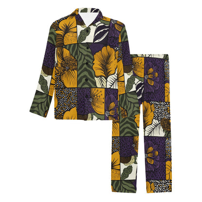 Geometric and Floral Pattern Men's Pajama Set Men's V-Neck Long Pajama Set