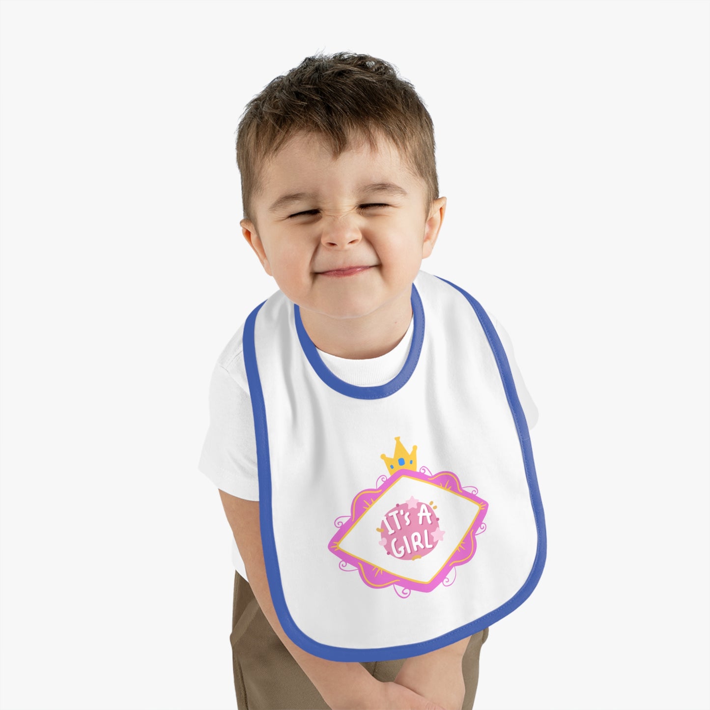 It's A Girl Baby Contrast Trim Jersey Bib #IAG1