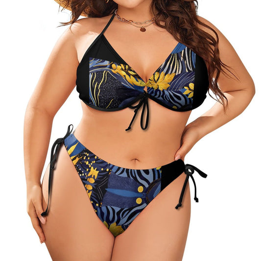 Plus Size Halter Tie Front Bikini Set BK2059 (All-Over Printing)