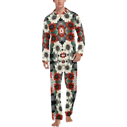 Floral Pattern Men's Pajama Set Men's V-Neck Long Pajama Set