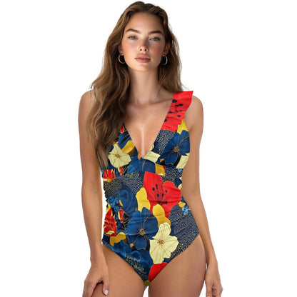 Women's Ruffled Lace Up One-Piece Swimsuit