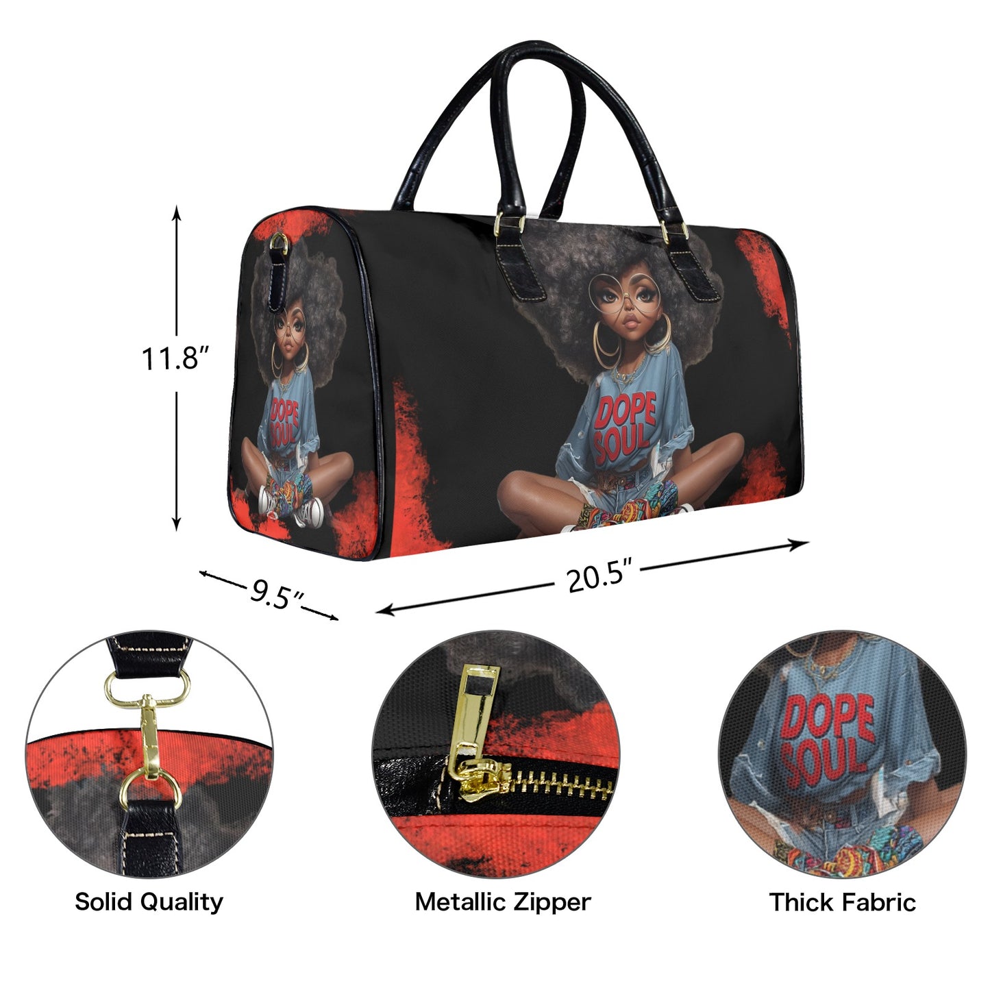 Dope Soul Large Capacity Travel Bag-Large (Black Short Patch) (1737) Large Capacity Travel Bag-Large (Black Short Patch) (1737)