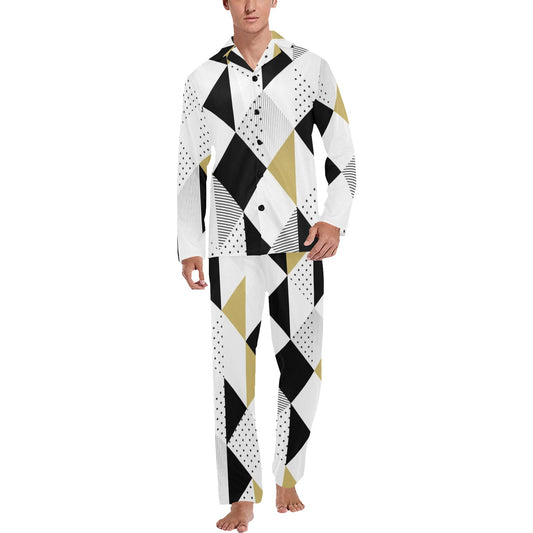 Abstract Seamless Pattern with Triangles Men's Pajama Set Men's V-Neck Long Pajama Set
