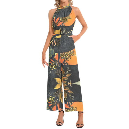 Halter Neck Buckle Belted Jumpsuit
