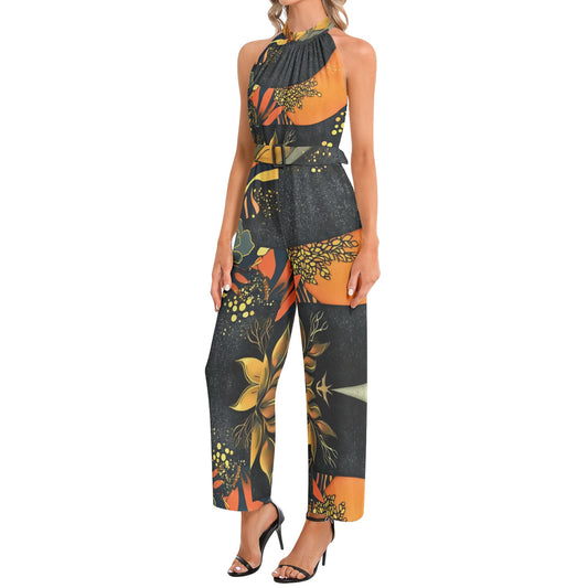 Halter Neck Buckle Belted Jumpsuit