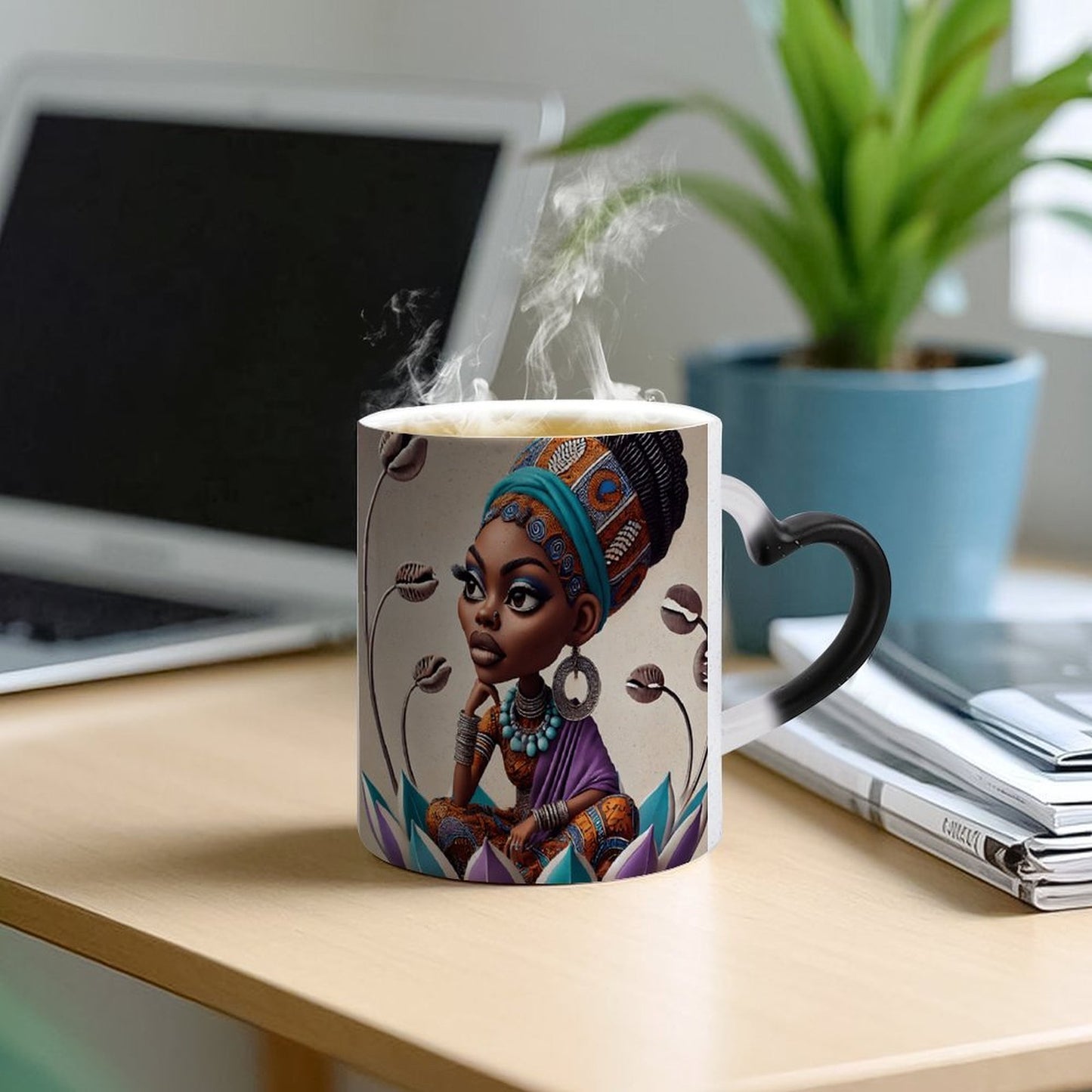 Thinking of a Master Plan Color Changing Cup Heart Handle Mug