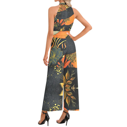 Halter Neck Buckle Belted Jumpsuit