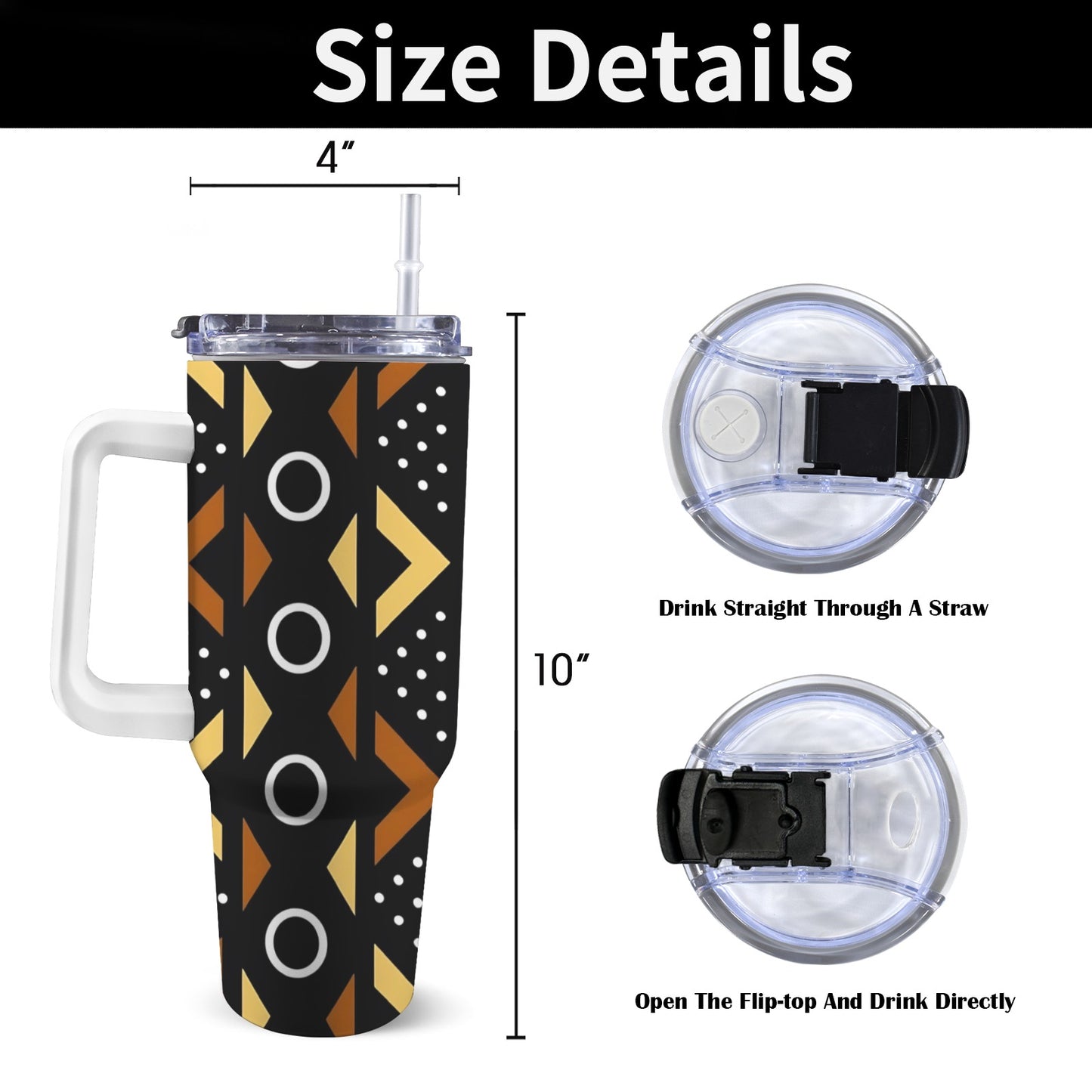 Afrocentric Pattern 40 0z Tumbler With White Handle 40oz Tumbler with White Handle