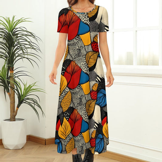 Round neck short sleeve dress Short Sleeve Round-Neck Long Dress