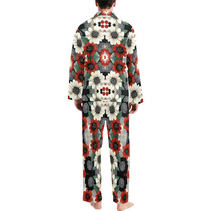 Floral Pattern Men's Pajama Set Men's V-Neck Long Pajama Set