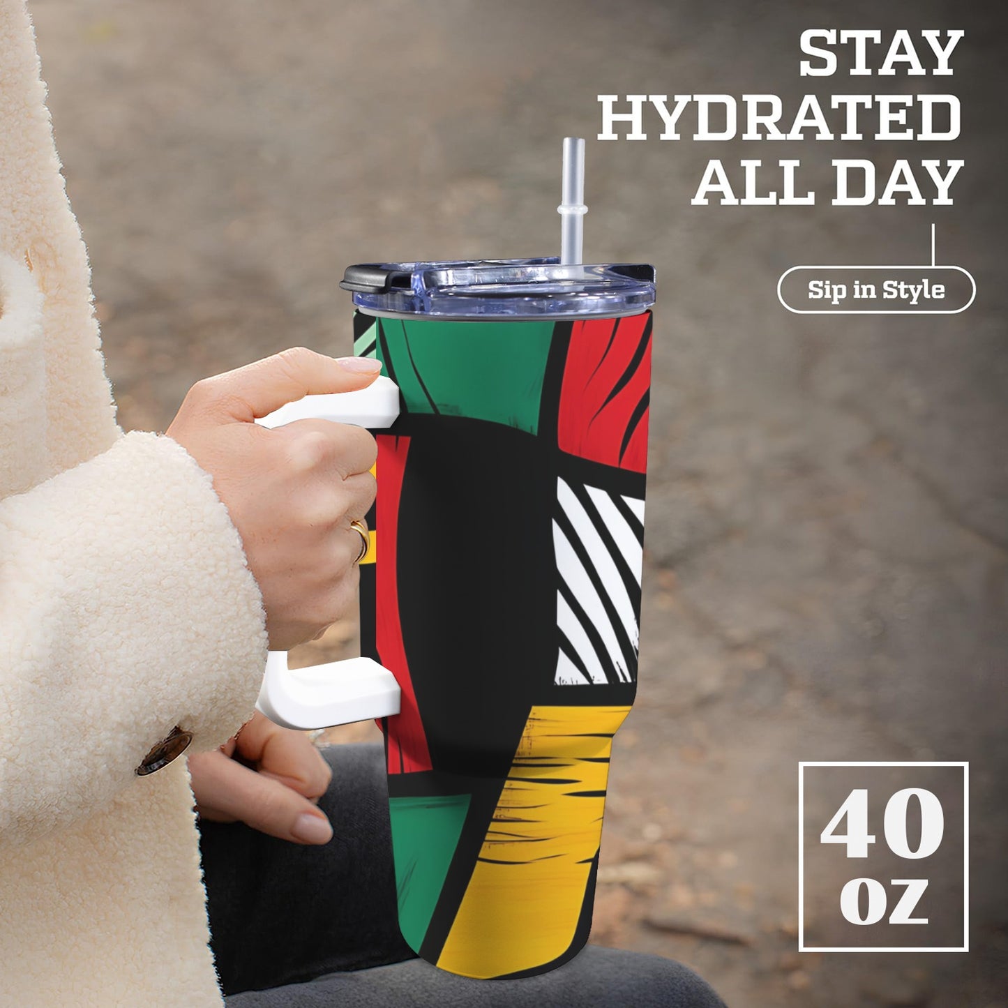 Geometric Pattern 40 0z Tumbler With White Handle 40oz Tumbler with White Handle