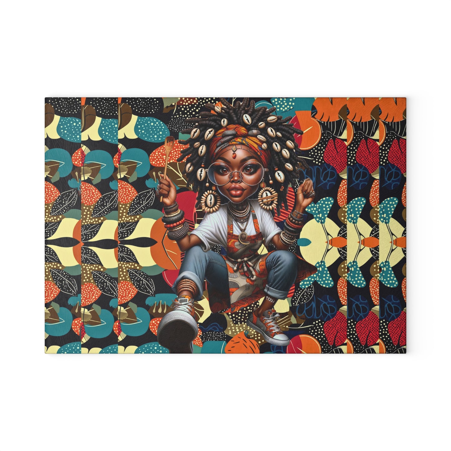 Glass Cutting Board, Afrocentric Kitchen Decor, Ankara Pattern Glass Board, Ethnic Design Cheese Board, Unique Housewarming Gift