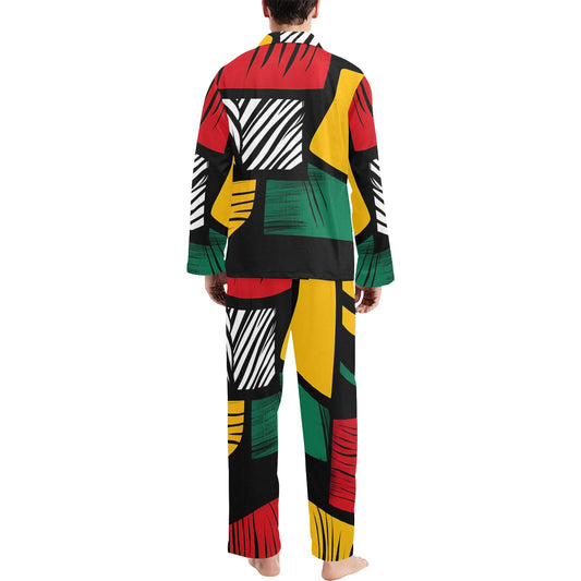 Geometric Pattern Men's Pajama Set Men's V-Neck Long Pajama Set