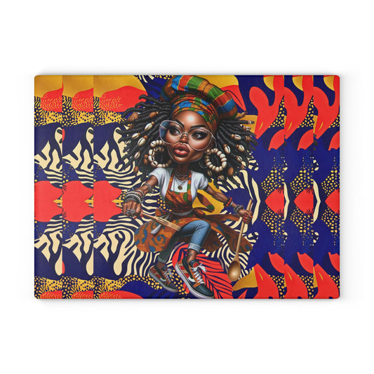 Glass Cutting Board, Afrocentric Kitchen Decor, Ankara Pattern Glass Board, Ethnic Design Cheese Board, Unique Housewarming Gift