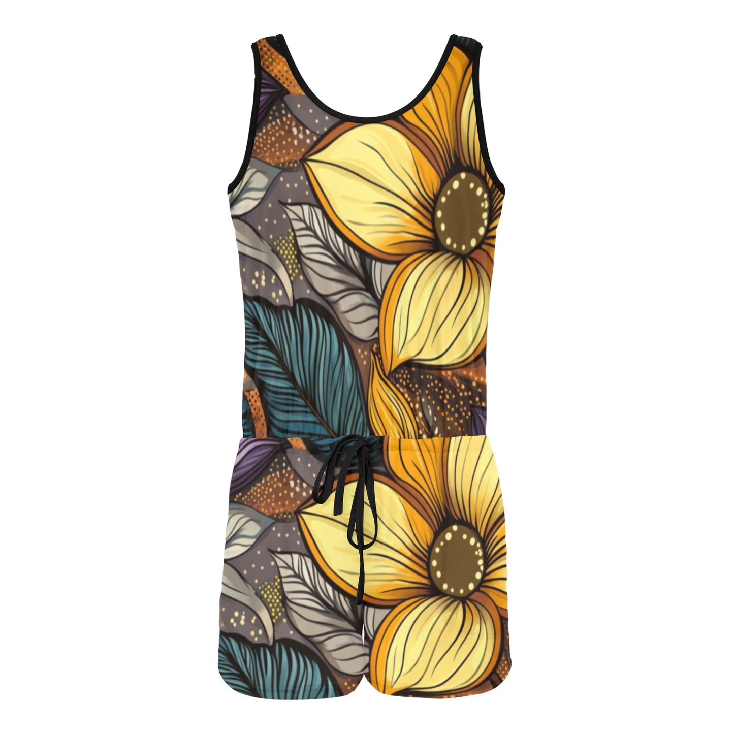 Floral Jumper All Over Print Vest Short Jumpsuit