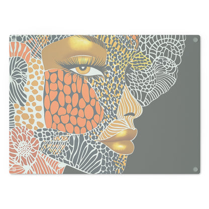 Artistic Glass Cutting Board with Elegant Face Design, Unique Kitchen Decor, Gift for Foodies, Modern Cooking, Stylish Kitchen Accessories