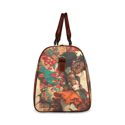 AfroCentric Butterfly Winged Ballerinas Large Capacity Travel Bag-Small (Brown Long Patch) (1736) Waterproof Travel Bag/Small (Model 1639)