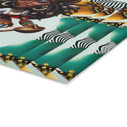 Glass Cutting Board, Afrocentric Kitchen Decor, Ankara Pattern Glass Board, Ethnic Design Cheese Board, Unique Housewarming Gift