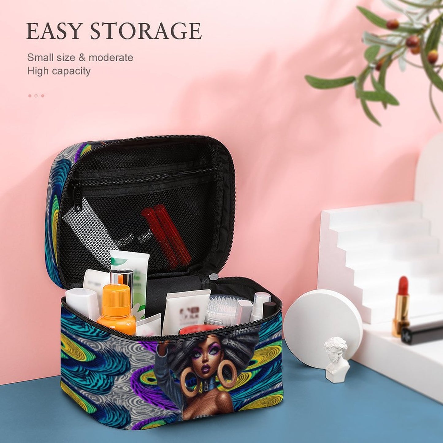 Make-up bag with Lychee pattern PU material