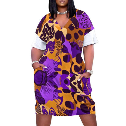 V-Neck Baggy Dress with Pocket LQ