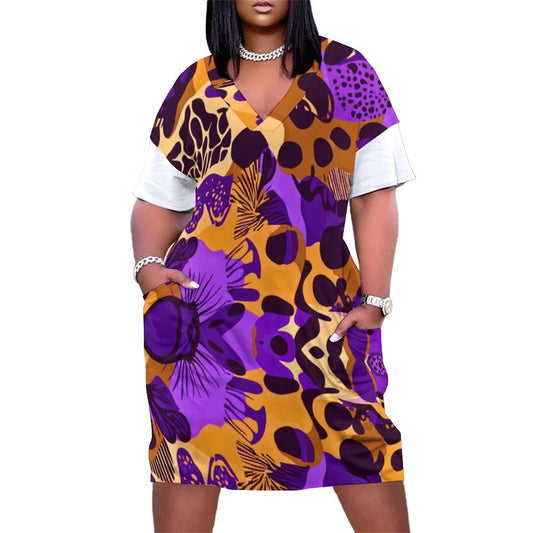 V-Neck Baggy Dress with Pocket LQ