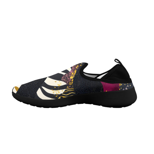 Golden Zebra Burgundy Camo Pattern Men's Fly Weave Drop-In Heel Sneakers Fly Weave Drop-in Heel Sneakers for Men (Model 02002)