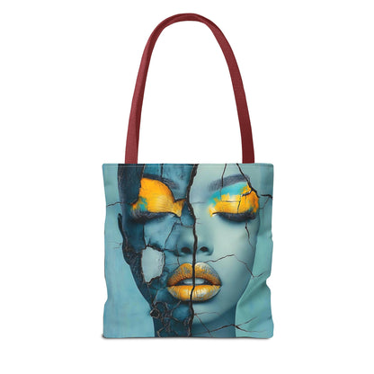 Artistic Cracked Face Tote Bag, Trendy Canvas Bag, Unique Gift for Art Lovers, Fashionable Beach Bag, Stylish Shopping Bag, Cool