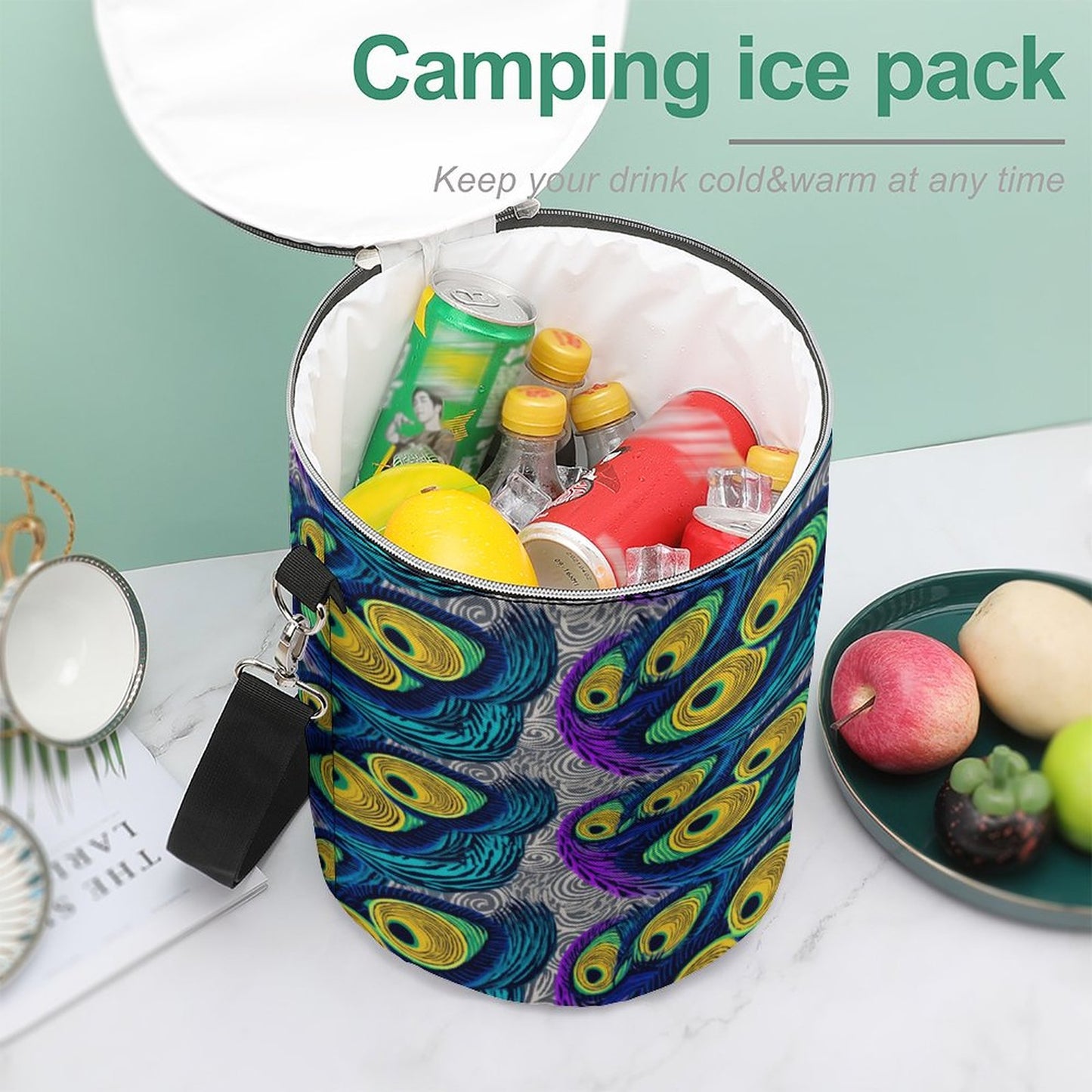 Round Collapsible Insulated Cooler Bag with Shoulder Strap A018 (All-Over Printing)