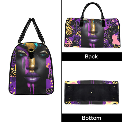 Purple and Gold AfroCentric Travel Bag Large Capacity Travel Bag-Large (Black Short Patch) (1737)