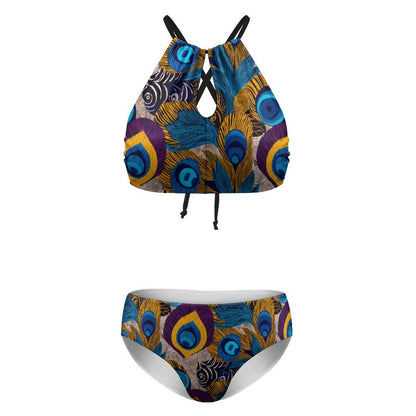 Women's Two piece Swimsuit with High Neck Halter Top BK2040 (All-Over Printing)