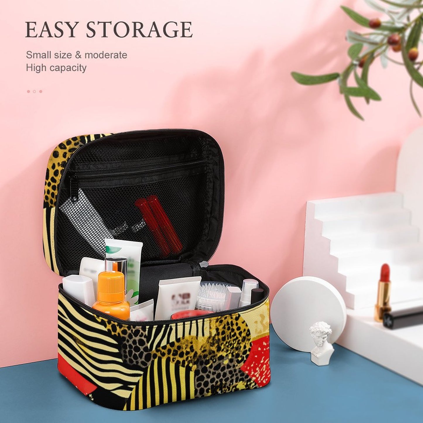 Make-up bag with Lychee pattern PU material