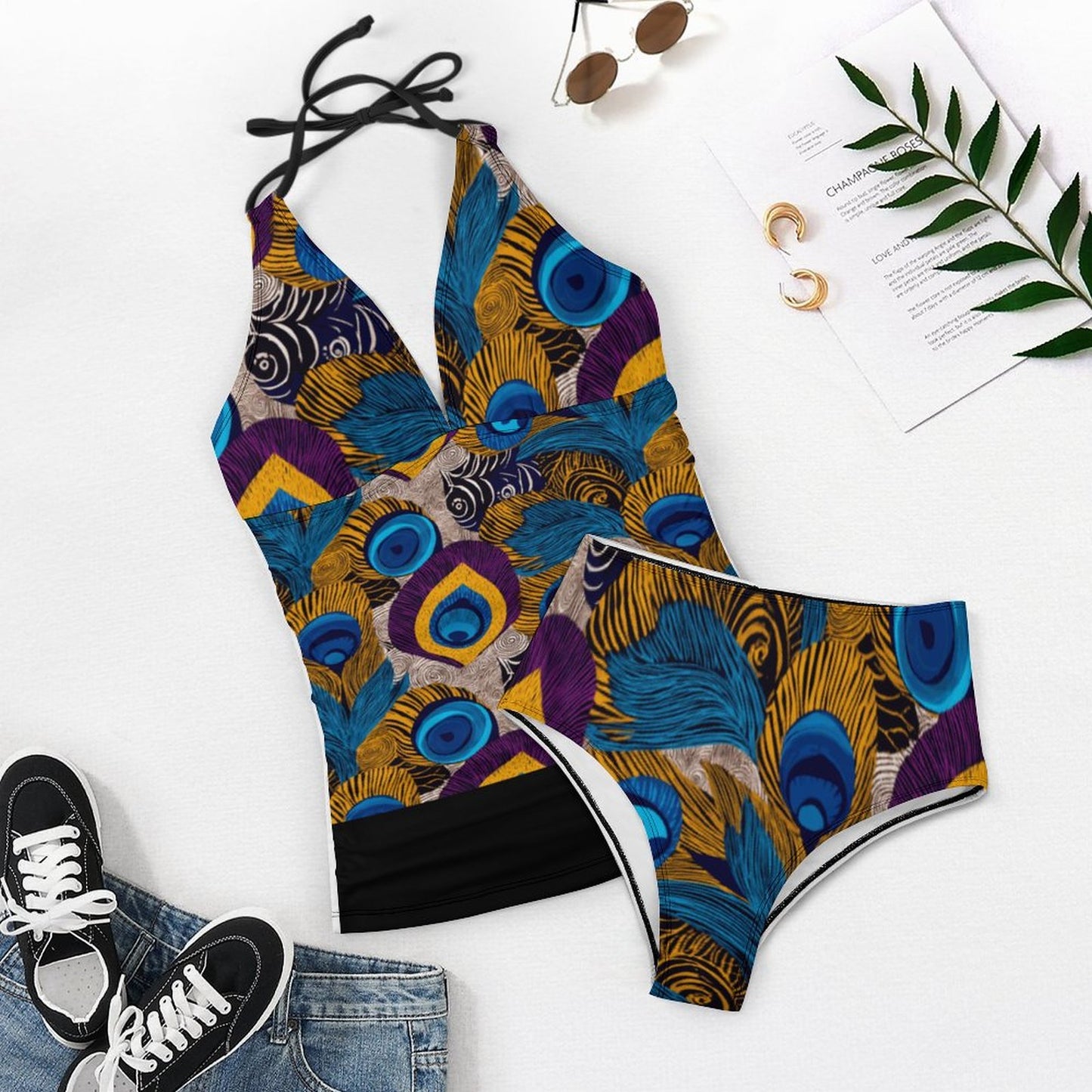 2-Piece Women's Halter Tankini 48KA01 (All-Over Printing)
