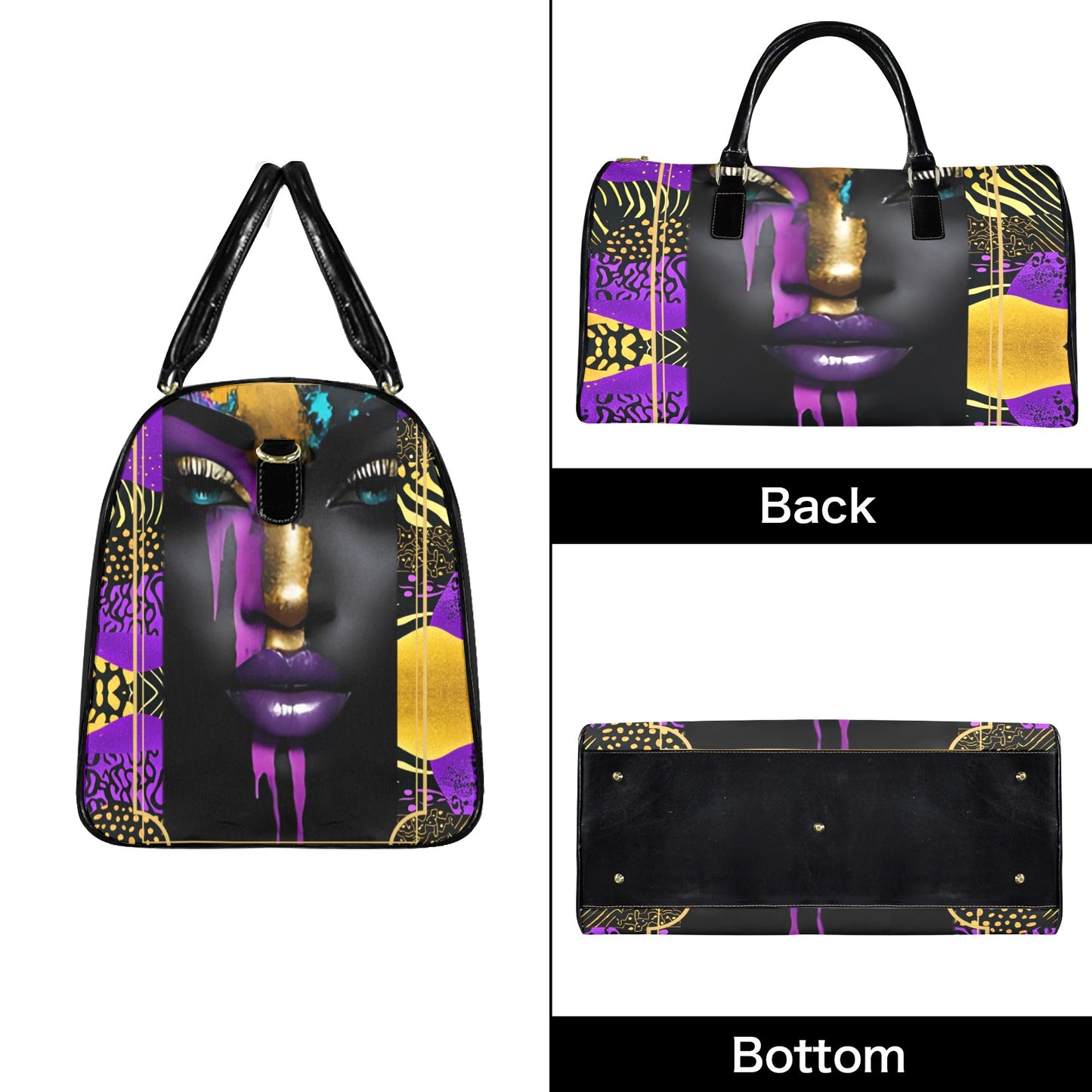 Purple and Gold AfroCentric Travel Bag Large Capacity Travel Bag-Large (Black Short Patch) (1737)