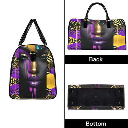 Purple and Gold AfroCentric Travel Bag Large Capacity Travel Bag-Large (Black Short Patch) (1737)