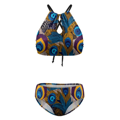 Women's Two piece Swimsuit with High Neck Halter Top BK2040 (All-Over Printing)