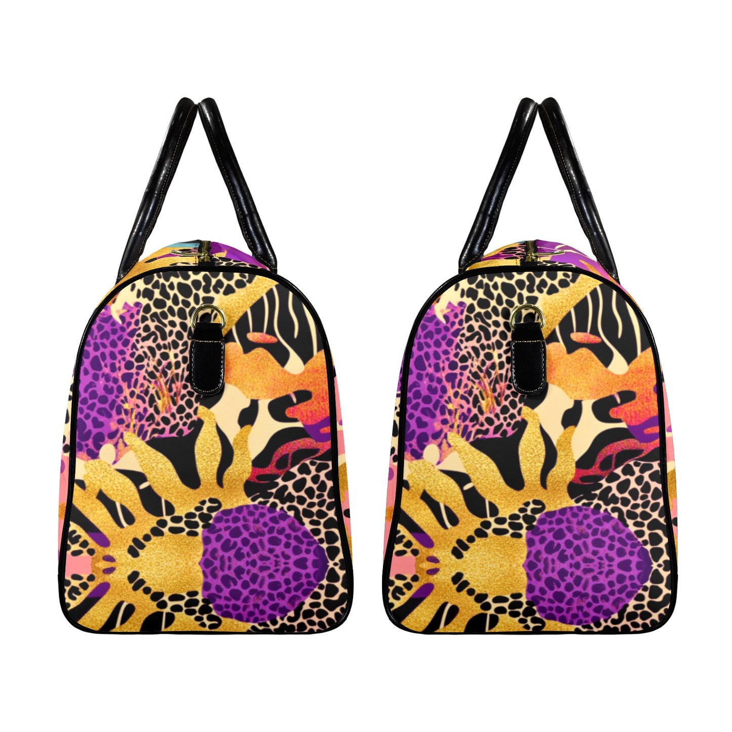 Purple and Gold AfroCentric Travel Bag Leather Travel Bag-Large (Short Patch) (1735)