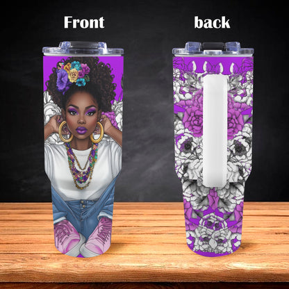 Floral Beauty 40 oz Tumbler With White Handle 40oz Tumbler with White Handle