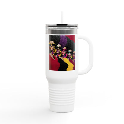 Afrocentric Tumbler Mug, Black Woman Afro Sunglasses Drinkware, Travel Coffee