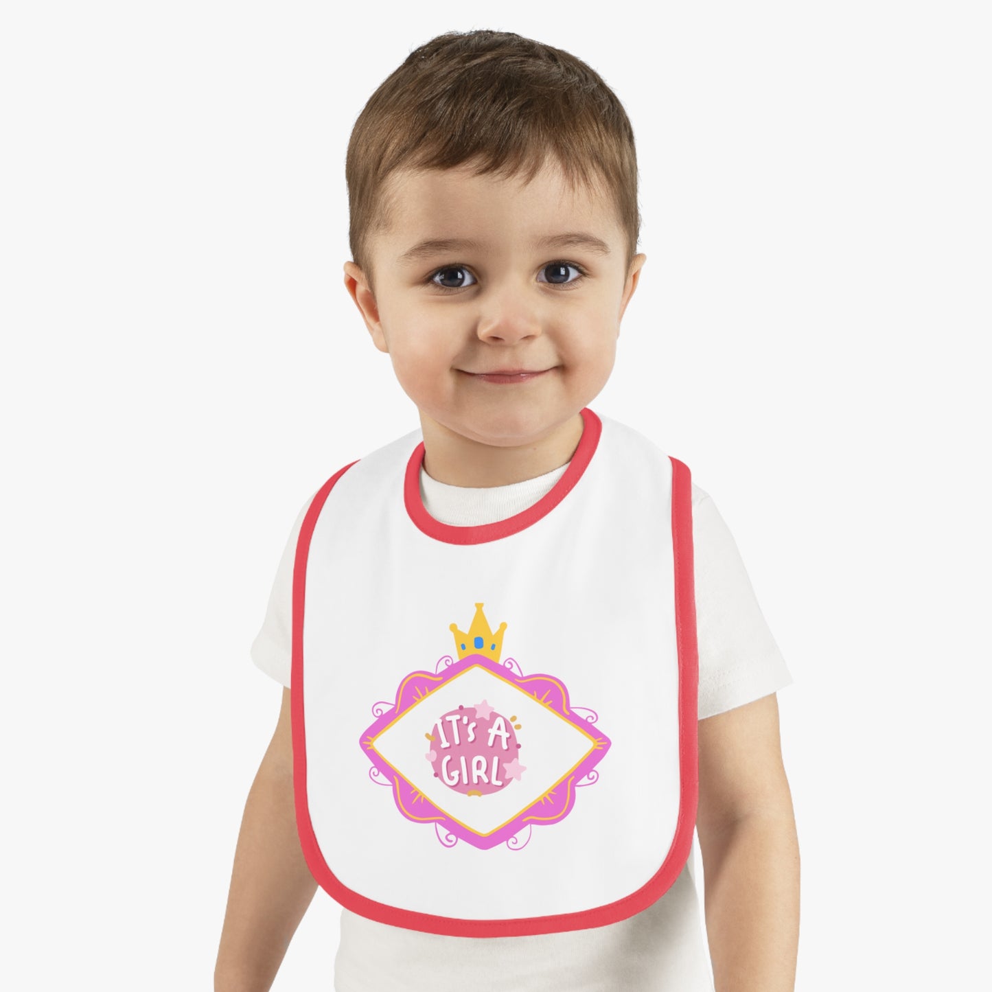 It's A Girl Baby Contrast Trim Jersey Bib #IAG1
