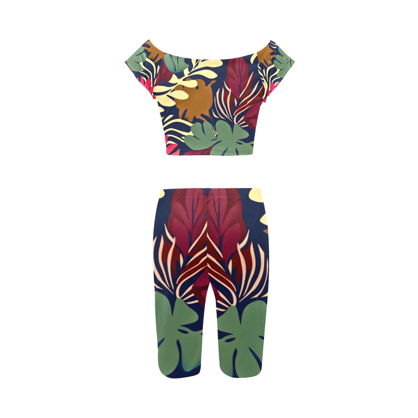 Burgundy and Green Camo Yoga Set Women's Crop Top Yoga Set