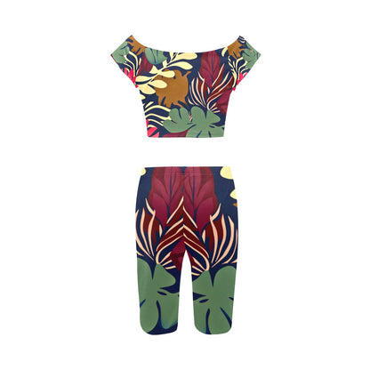 Burgundy and Green Camo Yoga Set Women's Crop Top Yoga Set