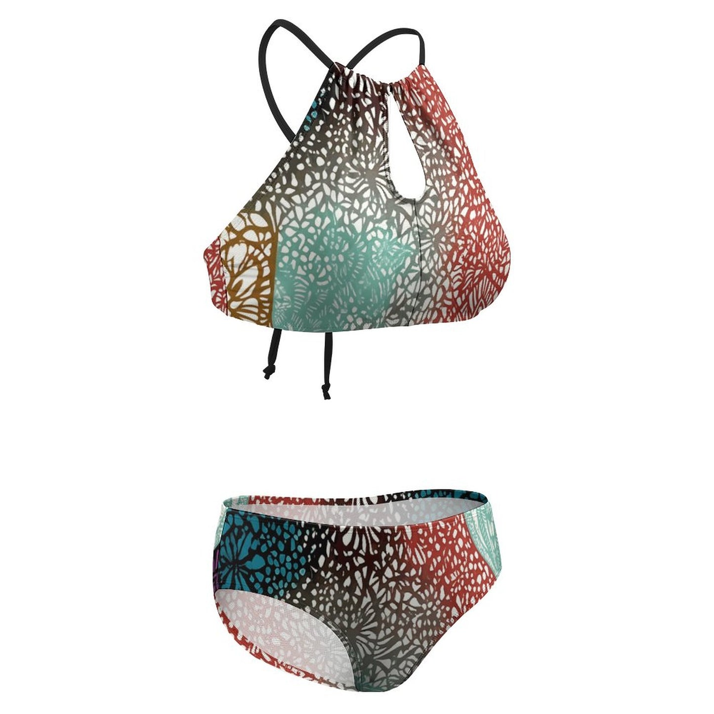 Women's Abstract Two piece Swimsuit with High Neck Halter Top BK2040 (All-Over Printing)
