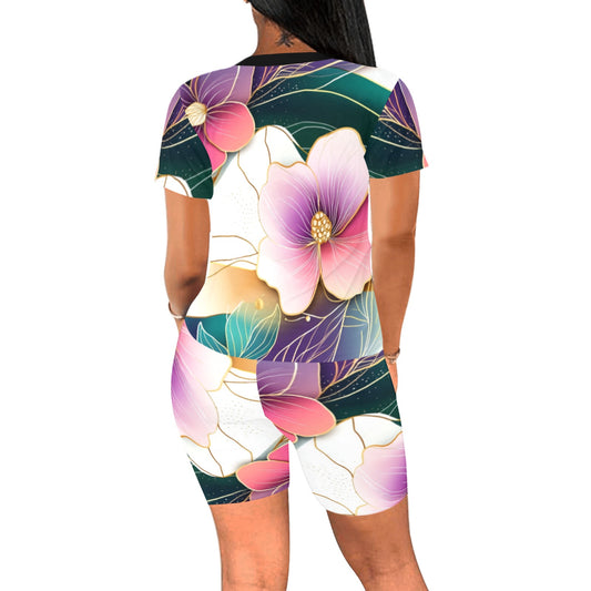 Pastel Floral Pattern Yoga Set Women's Short Yoga Set