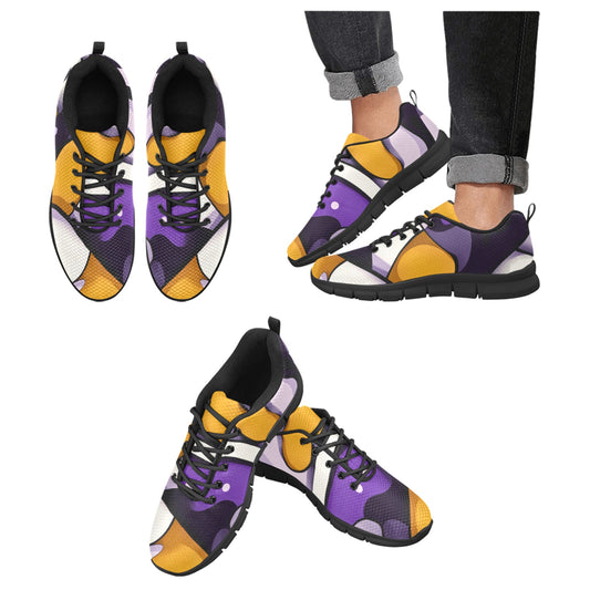 Purple and Gold Geometric Pattern Mens Breathable Sneakers Men's Breathable Running Shoes (Model 055)